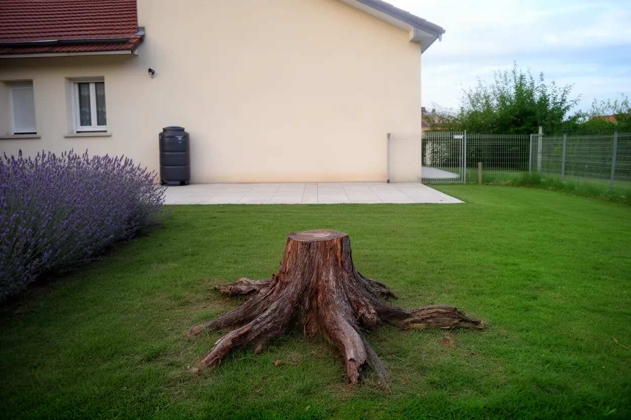 Souche de conifère avant rognage à Limoges