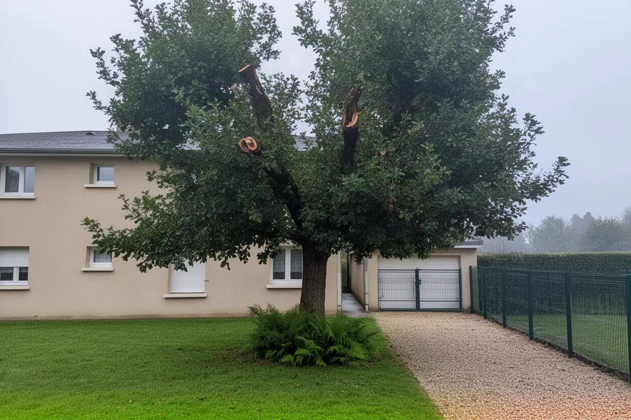 Chêne fissuré avant mise en sécurité à Isle