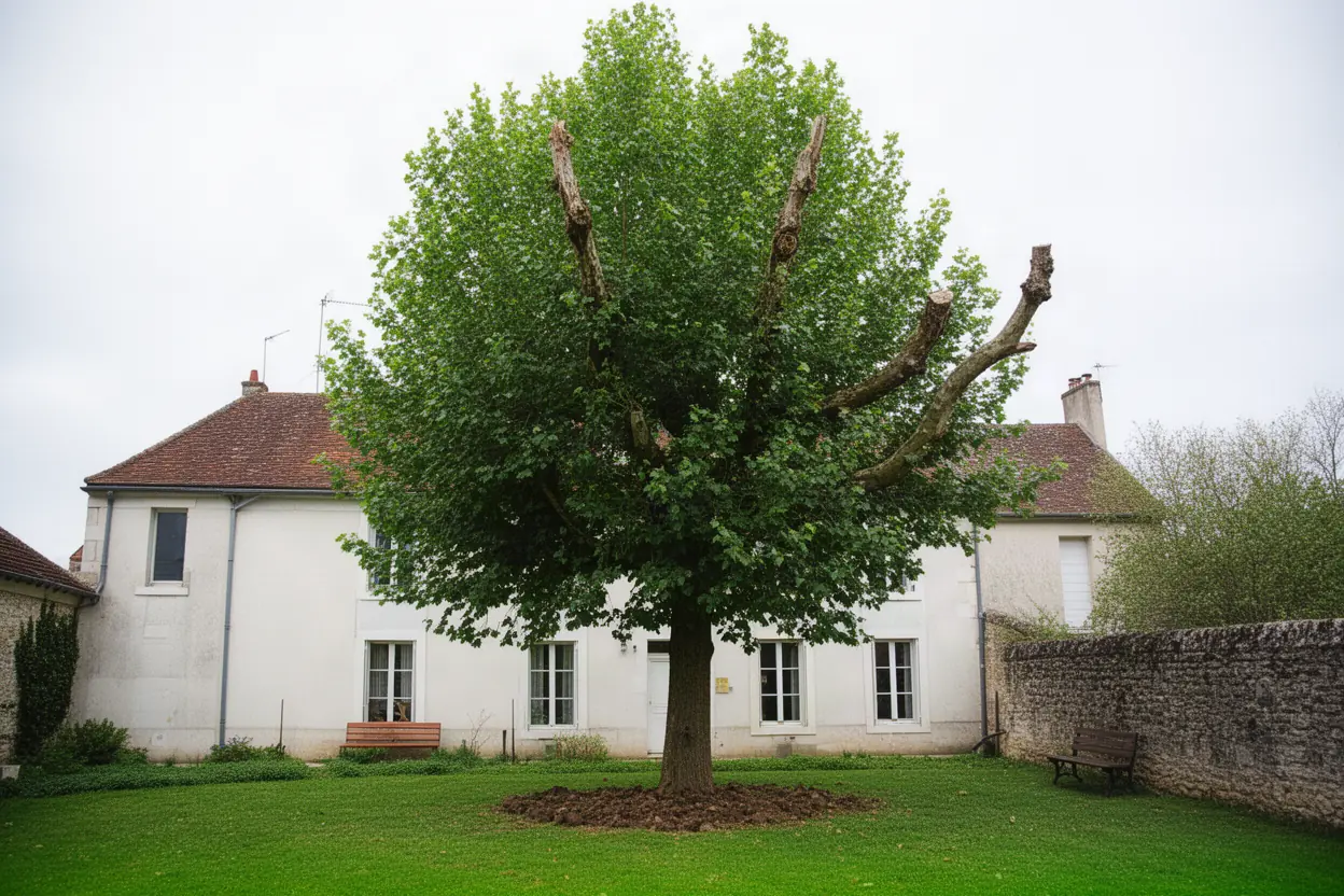 Tilleul dense avant taille raisonnée dans un jardin de Limoges